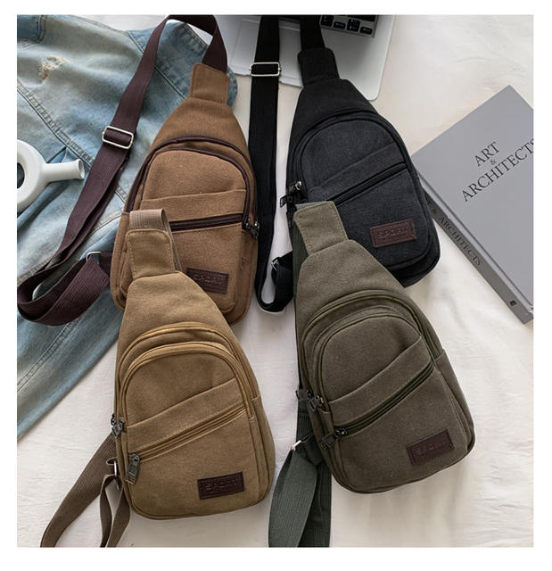 Simple Washed Canvas Chest Bag, Unisex, Lightweight Cycling Crossbody Bag, Multifunctional Men's Shoulder Bag, Large Capacity detail 12