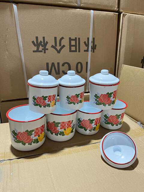New Retro Floral Double Happiness Enamel Cup, Vintage Iron Tea Mug, Wedding Candy Cup, Souvenir Enamel Mug, Mug detail 5