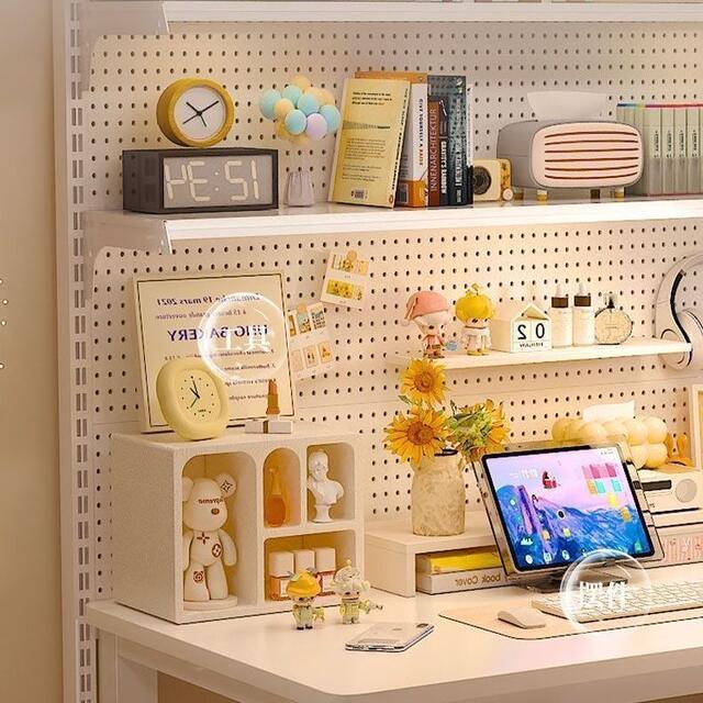 Trendy Floor-Standing Bookshelf Pegboard Vertical Storage Rack Desktop Organizer Shelf for Girls Storage Bookshelf Metal Pegboard detail 3