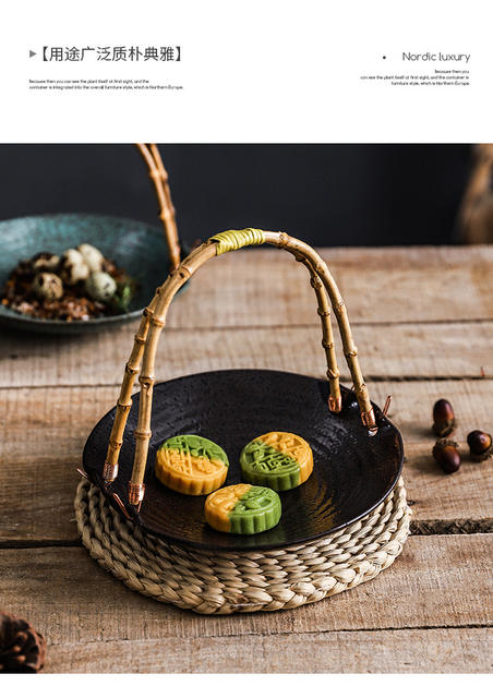Creative Ceramic Plate Portable Basket Hotel Featured Dinner Plate Fruit Plate Dried Fruit Plate Restaurant Ceramic Plate detail 7