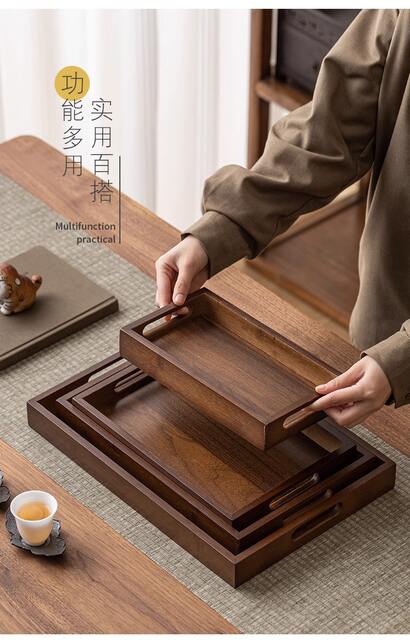 Bamboo Wooden Tray Walnut Color Tea Tray Dried Fruit Tray Dinner Tray Japanese Style Barbecue Tray Rectangular Tray Tea Set Tea Set detail 10