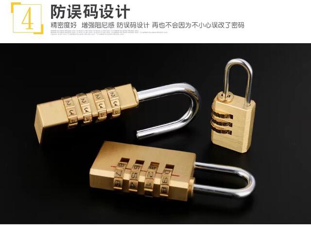 All-Copper Small Password Padlock Storage 4-Position Trolley Case Password Lock Travel Luggage Gym Home Pure Copper Lock detail 6