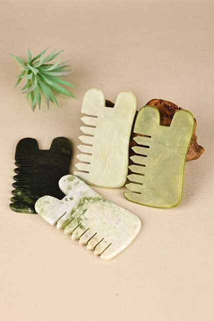 Wide-Tooth Massage Comb for the Head, Natural Jade Scraping Therapy Beauty Comb, Jade Massage Comb, Hair Comb detail 2