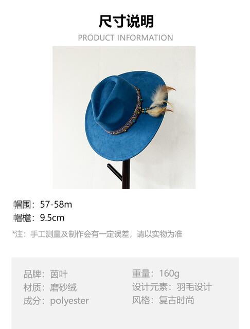 Suede Heart-Shaped Hat, New Large-Brimmed Jazz Hat, Ethnic Style Adult Feather Felt Hat, Xizang Retro Style detail 2