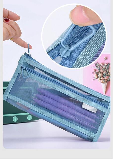 Transparent Mesh Double-Layer Pencil Bag for Kidsren, Men and Women, New Primary School Students, Large Capacity, High Appearance, Simple Subject Stationery Bag detail 6
