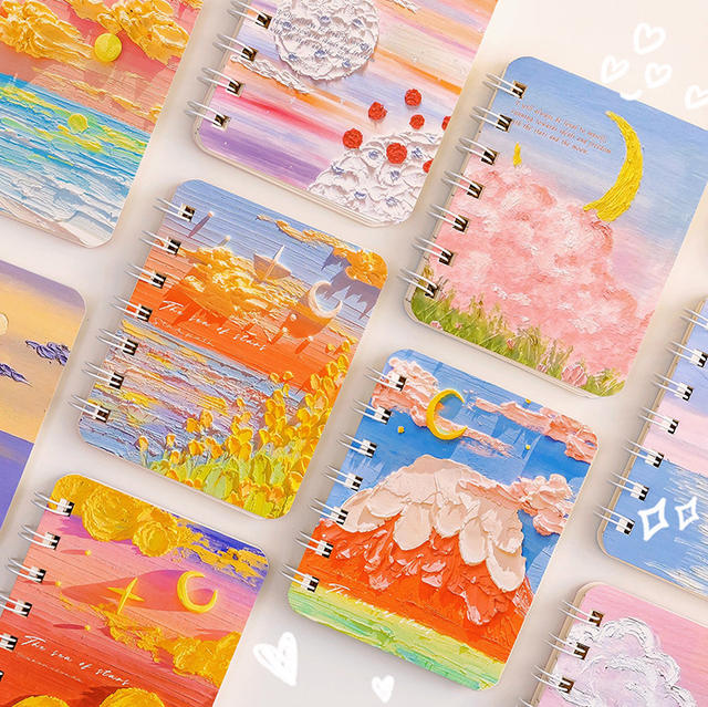 High Yan Value Oil Painting Landscape Coil Book Cute Hand Book Junior High School Students Learning Memo Wrong Topic Message Notepad detail 1