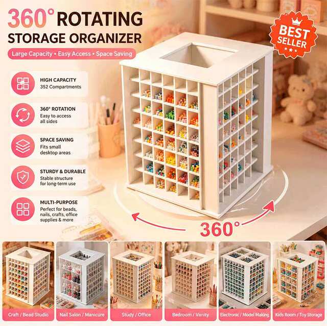 Desktop Bead Storage Box with Compartments, Rotating Organizer Rack, Large Capacity Multi-Compartment Storage Rack detail 4