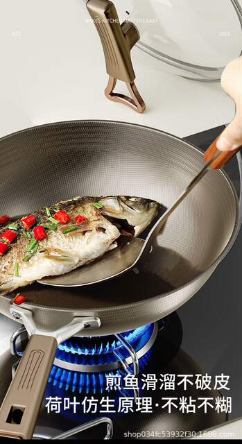 Factory direct supply double-sided titanium wok household titanium non-stick pan uncoated wok gas stove induction cooker universal detail 7