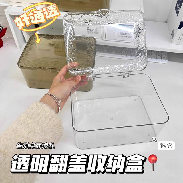 Flip-Top Desktop Storage Box, Transparent Acrylic Dust-Proof Organizer Box, Bedroom Dormitory Office Storage Basket with Lid detail 7