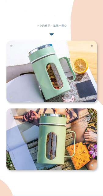 Glass Water Cup with Handle Double Layer Plastic Glass Cup Large Capacity Welfare Small Gift Office Business Plastic Shell Water Cup detail 6