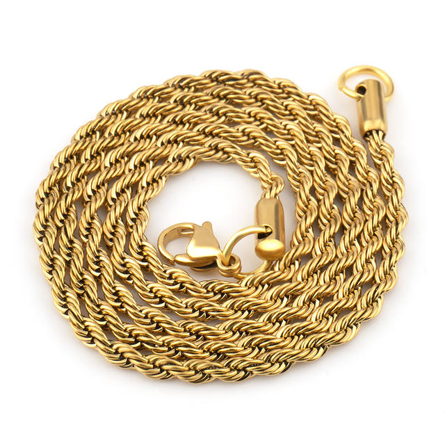 Stainless Steel Twist Chain Vacuum Color Retention Electroplating Non-Fading Gold Necklace Titanium Steel Hip-Hop Men's Chain Chain