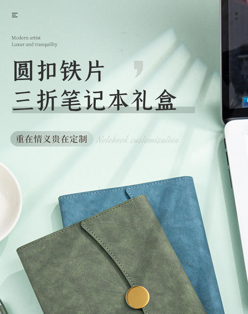 A5 Business Notebook Gift Box suit High Color Value Three Folding Round Iron Buckle Meeting Office Notepad Customizable detail 1
