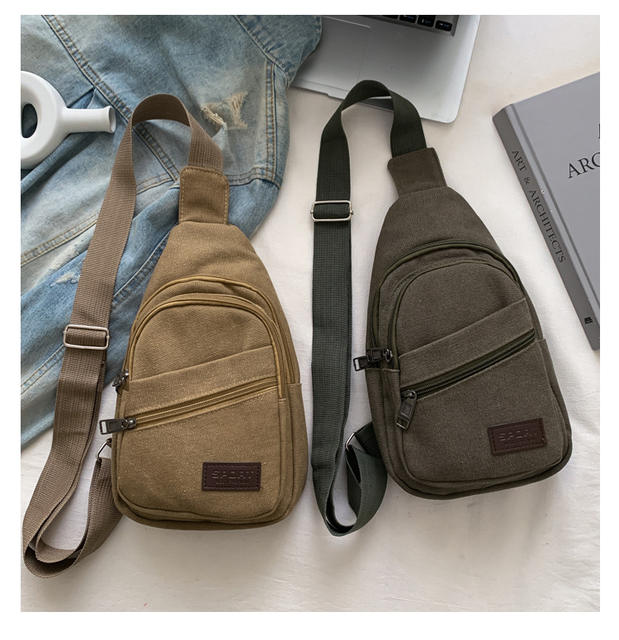 Simple Washed Canvas Chest Bag, Unisex, Lightweight Cycling Crossbody Bag, Multifunctional Men's Shoulder Bag, Large Capacity detail 11