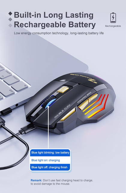 Imice Factory Direct Supply 7-Button Double-Click-Free 2.4g Silent Rechargeable X7 Breathing Light Wireless Gaming Mouse detail 6