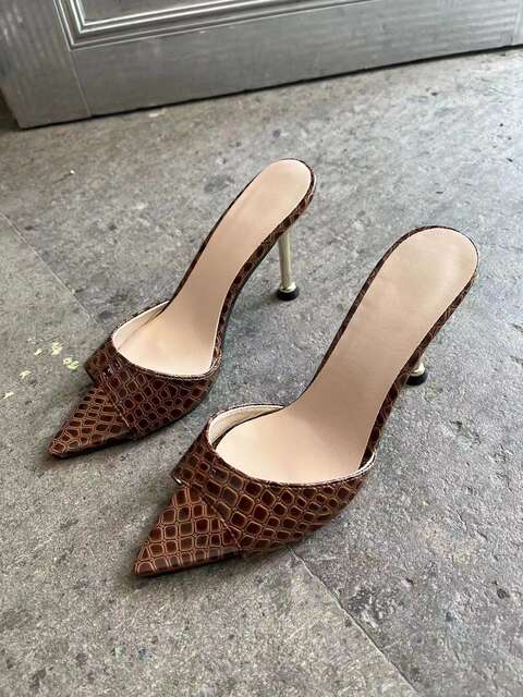 Snake Pattern Pointed Toe High Heel Sandals Women's European and American Cross-border Fashion Thin Heel Sandals Heels slippers detail 6