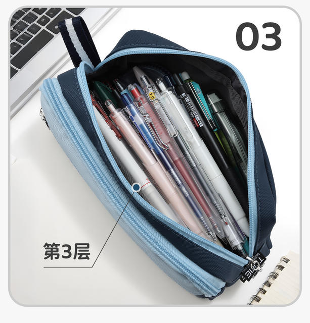 Tome Multi-Layer Waterproof Pu Leather Pencil Case for Boys, High Aesthetic Value, Simple Design, Suitable for High School and Middle School Students, Solid Color, Simple Stationery Bag detail 6