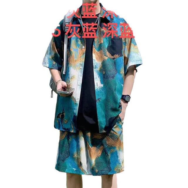 Summer Men's Quick-Drying Short-Sleeved Floral Shirt Suit Hawaiian Beach Suit Loose Casual Two-Piece Suit with Three-Quarter Pants detail 4