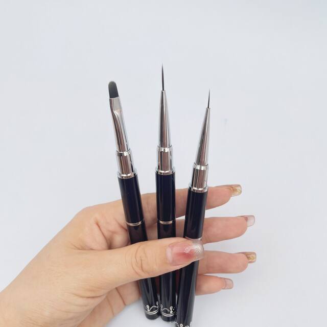 Black Metal Engraved Double-Ended Manicure Pen Steel Surface Pen Pull-Line Pen Functional Pen 3-Piece Set Manicure Brush Art detail 4