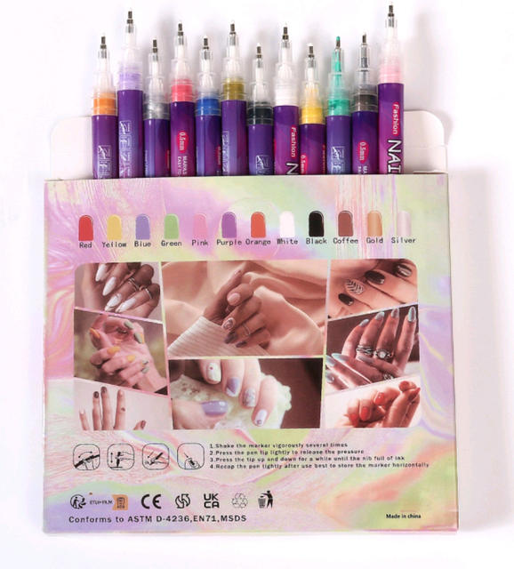 Cross-Border New Model 0.5mm 12-Color Nail Art Pen Set DIY Nail Art Pens Dotting Pens Painting Graffiti Brushes detail 3