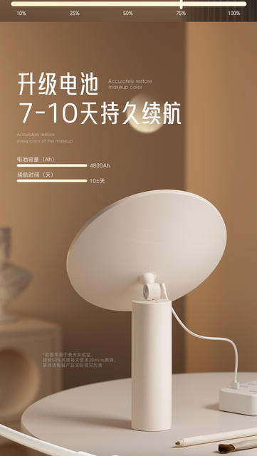 Led Makeup Mirror 2025 New Style with Light Fill-In Mirror Home Desktop Desktop Mirror Dressing Table Rechargeable High-Definition Mirror detail 5