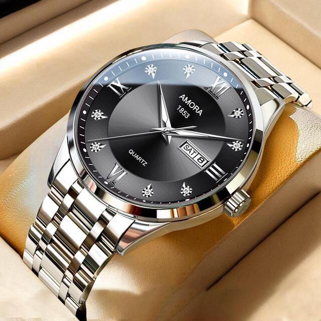 Classic Men's Watch Men's Business Quartz Men's Watch Large Dial Steel Strap Fully Automatic Non-Mechanical Watch Waterproof Gold detail 7