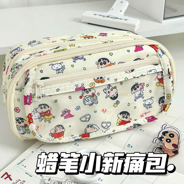 Cartoon Crayon Small New Pain Bag Pencil Bag Simple Student Cute Multi-layer Large Capacity Pencil Case Stationery Storage Bag detail 5