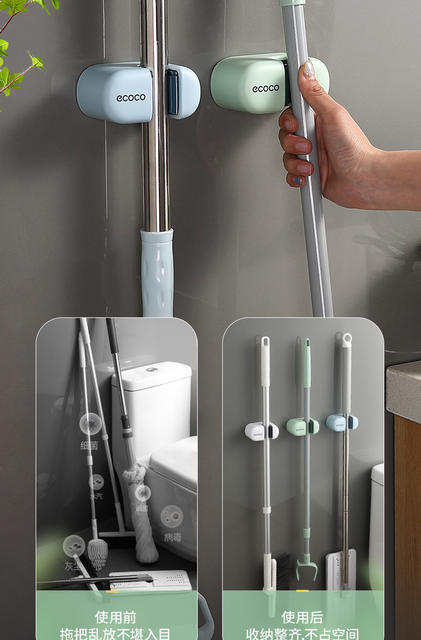 Mop Hook Hanging Rack No Punch Wall Hanging Toilet Mop Storage Rack Viscose Strong Fixing Buckle Broom Clip detail 5