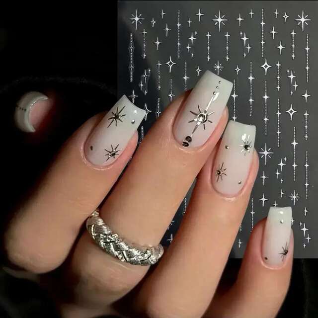 Trendy Hexagram Nail Stickers Ins Style Gold and Silver Adhesive Thin Flexible Nail Patches detail 6