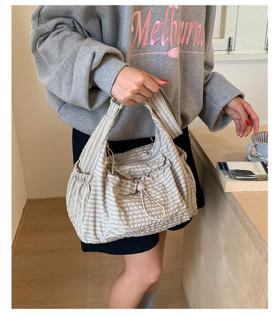 Bags 2025 New Korean Style Plaid Drawstring Pleated Cloud Bag Large Capacity Backpack Shoulder Bag Crossbody Bag Women's Bag detail 10