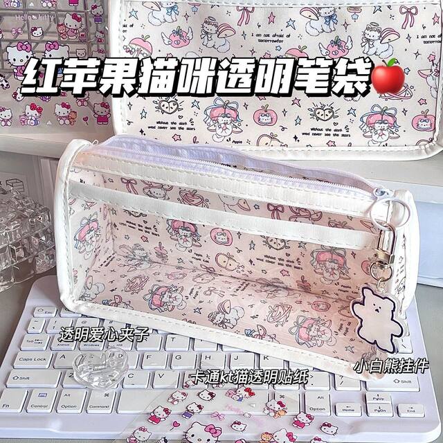 Xiaohongshu's Popular Ins High-Looking Cute Cartoon Transparent Triangle Pencil Bag Student-Specific Stationery Storage Bag detail 6