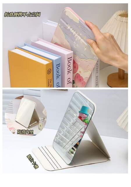 Cute Foldable Mirror, Desktop Standable Mirror for Student Dormitory, Travel, Glasses, Portable Makeup Mirror detail 7