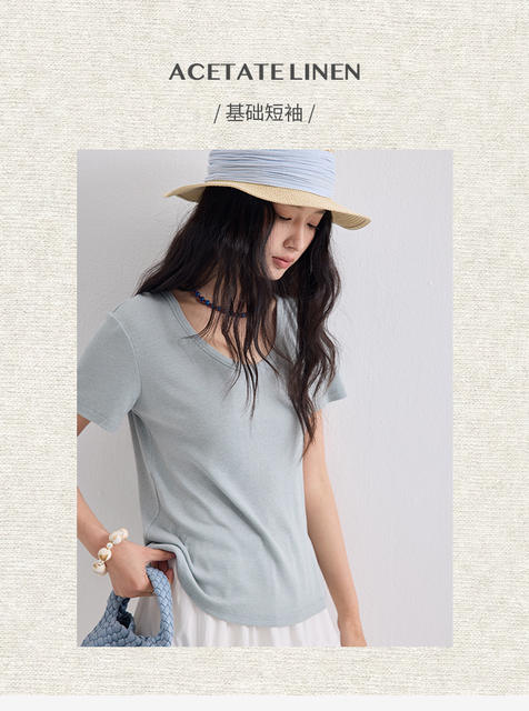Fenna Fu's New Spring and Summer Silk Base Shirt for Women, Lyocell Short-Sleeve Linen Slimming T-Shirt, Basic Style with a Cool Feel detail 3