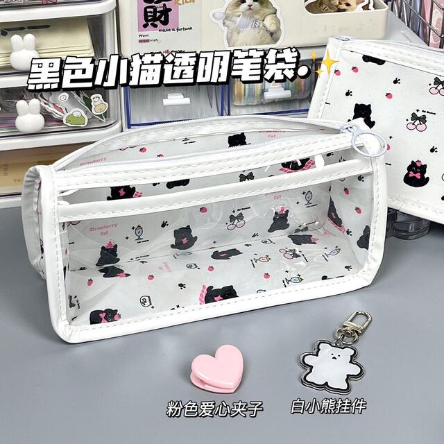 Xiaohongshu's Popular Ins High-Looking Cute Cartoon Transparent Triangle Pencil Bag Student-Specific Stationery Storage Bag detail 4