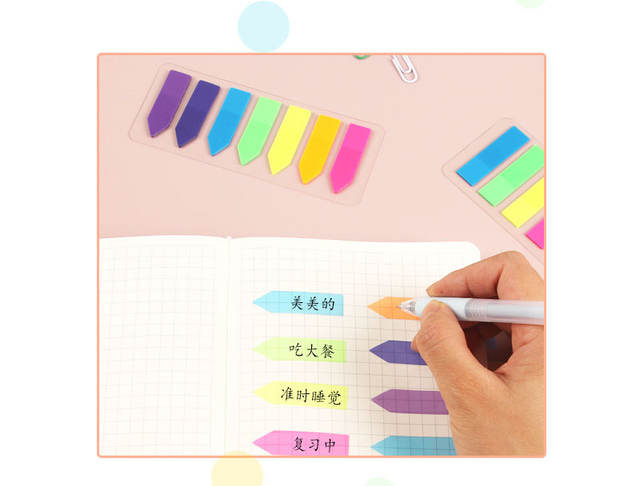 Pet Transparent Sticky Note Fluorescent Color Bar Index Sticker Student Self-Adhesive Waterproof Arrow Classification Label Sticker Wholesale detail 5