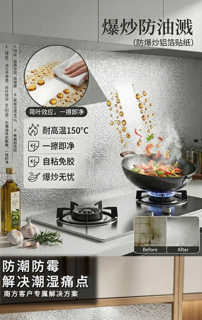 Kitchen Oil-Proof Stickers, Fire-Resistant and High-Temperature Resistant Aluminum Foil, Waterproof and Moisture-Proof Self-Adhesive Easy-To-Clean Thickened Wall Stickers, Tin Foil detail 6