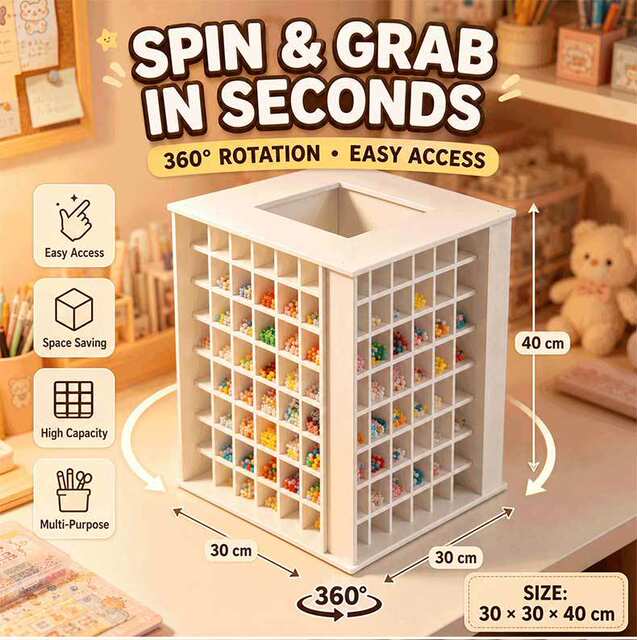 Desktop Bead Storage Box with Compartments, Rotating Organizer Rack, Large Capacity Multi-Compartment Storage Rack detail 10