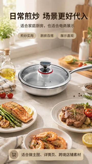 304 Stainless Steel Non-Coated Flat Frying Pan Non-Stick Three-Layer Steel Steak Frying Pan 26cm Household Breakfast Egg Frying Pan detail 10