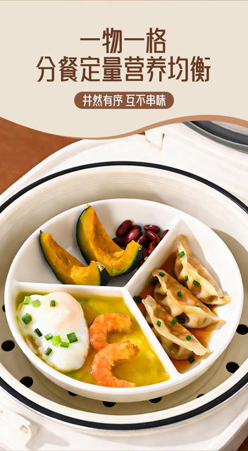 Ceramic Divided Plate with Lid, Round Steaming Plate, Three-Compartment Plate, Breakfast Plate for Adults, Portion Control Plate, Divided Fruit Plate detail 3