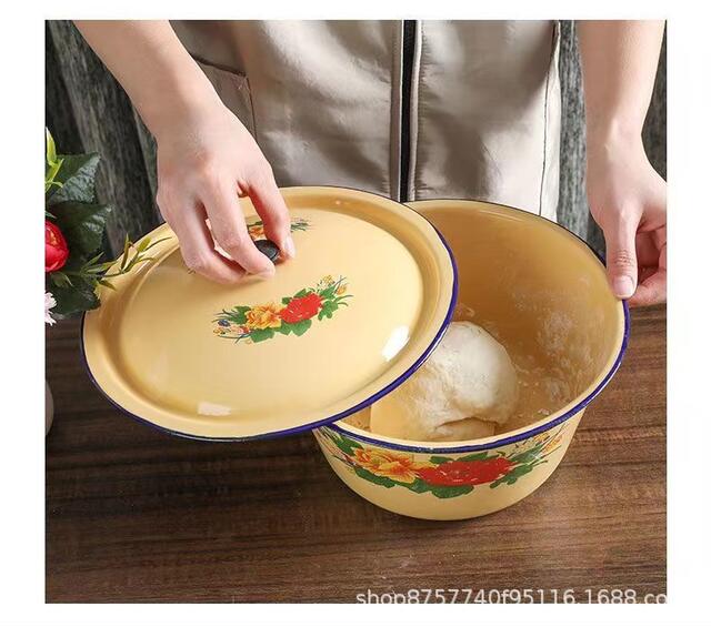 【Non-Toxic】Souvenir Vintage Nostalgic Cake Enamel Bowl Lard Bowl with Lid Enamel Basin Direct Supply from Manufacturer detail 4