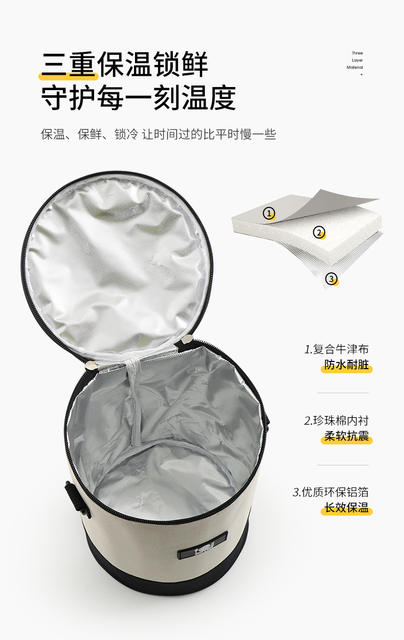 Oxford cloth lunch bag student lunch box handbag round thickened aluminum foil outdoor insulation office worker cylinder lunch bag detail 3