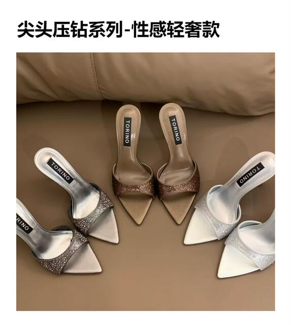 2026 Pointed Toe Open-Toe Stiletto Slip-On Women's Luxury Sexy Rhinestone High Heels European and American Style Super High Heels detail 1