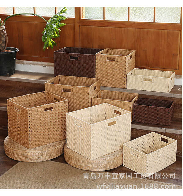 Japanese-Style Storage Box Household Imitation Rattan Woven Storage Basket Toys Snacks Clothing Sundry Box Organizing Storage Box with Lid detail 5