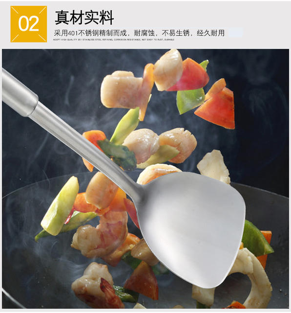 430 stainless steel spatula kitchenware set household stir-fry spatula spoon large colander thick spatula full set Wholesale detail 8