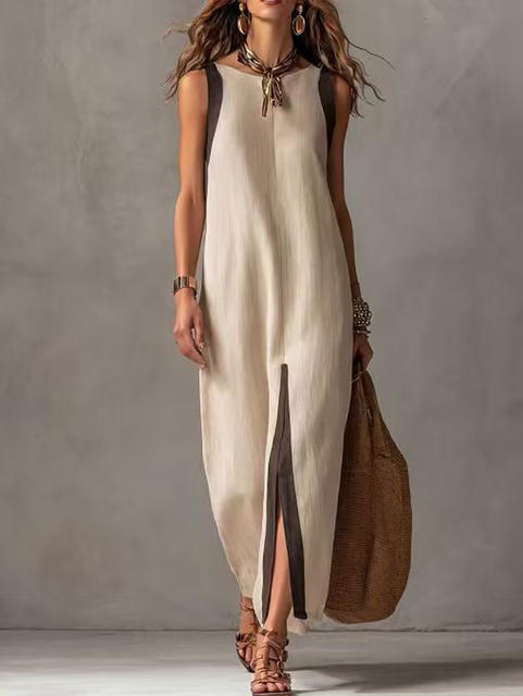 Amazon 2026 Cross-Border European and American Summer New Style Women's Casual Elegant Sleeveless Color-Block Split Dress detail 3