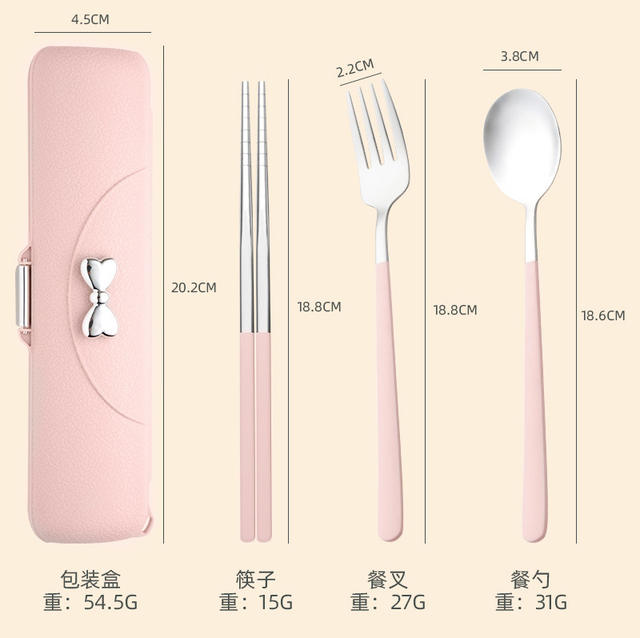 304 Stainless Steel Portable Cutlery Set, Chopsticks, Spoon, Fork Set, Outdoor Storage Box, Convenient Three-Piece Cutlery Set detail 8