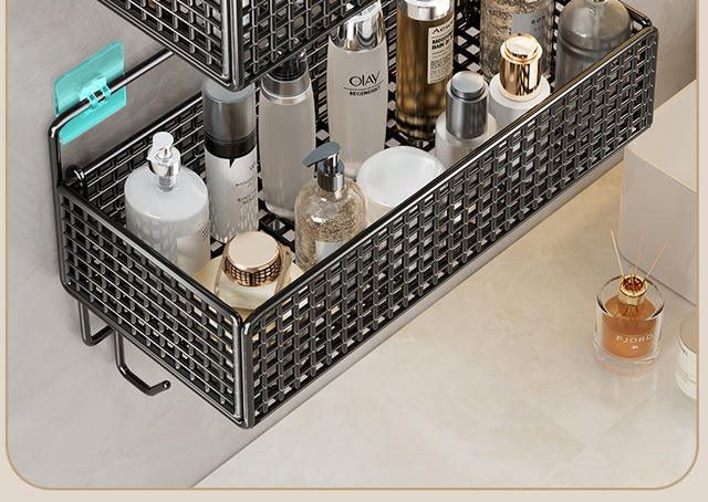 Bathroom Storage Rack Bathroom Toilet Wall-Mounted Punch-Free Wall Rack Bathroom Storage Basket Hanging Basket detail 12