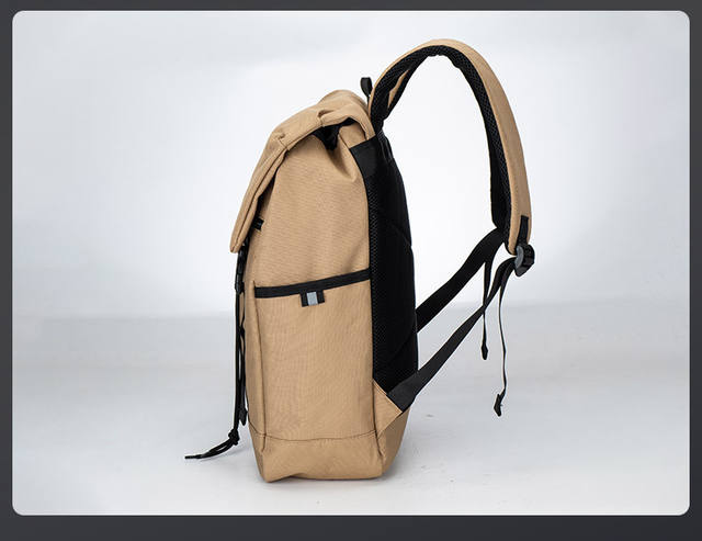 Factory Direct Supply Khaki Flip-Top Backpack with Large Capacity, Multiple Pockets, and Compartments for Leisure Travel and Commuting, Suitable for Carrying a Laptop detail 11