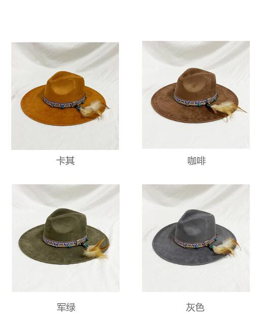 Suede Heart-Shaped Hat, New Large-Brimmed Jazz Hat, Ethnic Style Adult Feather Felt Hat, Xizang Retro Style detail 5