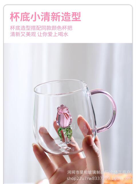 Three-Dimensional Animal and Flower Shaped Glass Cup, Colorful Handle Household Office Drinking Cup, High Borosilicate Coffee Glass Cup detail 5