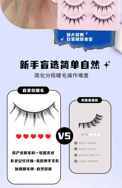 10 Pairs of Hard-Stemmed False Eyelashes with a Natural Look, Manga-Style Little Devil False Eyelashes, Thick and Hard Stems That Can Support the Swollen Eyelids detail 5
